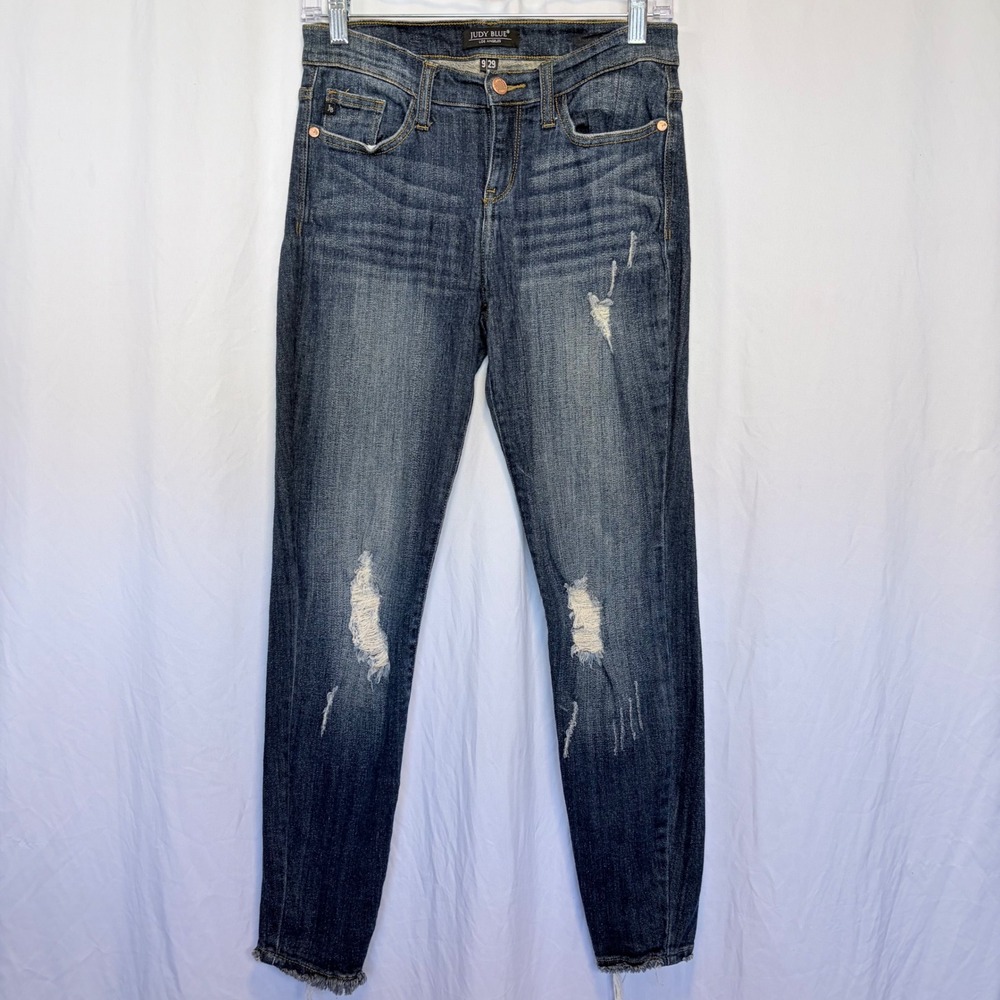 Judy Blue Skinny Jeans JB8227DK Dark Wash Distressed Raw‎ Hem Size 9/29